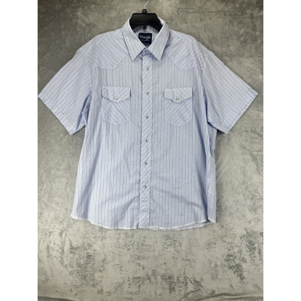 Wrangler Mens Button-UP Shirt XL Blue Striped Regular Western Sleeve Button Long